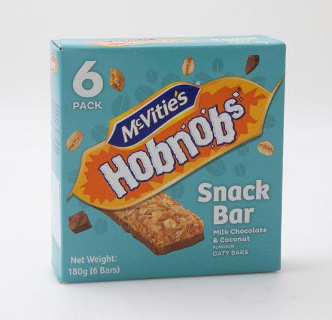 „Mcvities Hobnob“ pieno šokolado ir kokoso užkandžių batonėliai