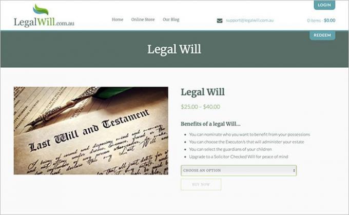 سوف legalwill إنشاء الصفحة الأولى