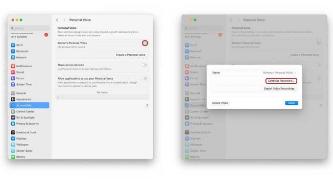 macOS Sonoma Personal Voice continue l'enregistrement