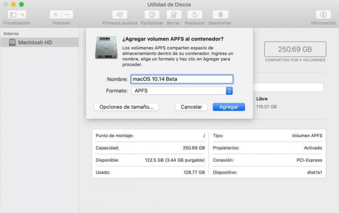 macOS añadir volumen APFS