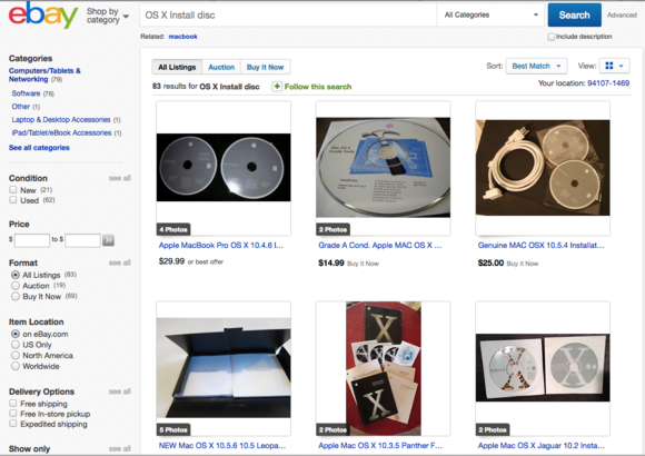 Discos de instalação do eBay OS X