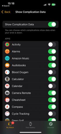 Apple Watch Mostra il menu dei dati sulle complicazioni