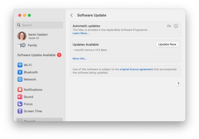 macOS Beta στην ενημέρωση λογισμικού