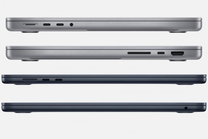 Lato di MacBook Air da 15 pollici e MacBook Pro da 14 pollici