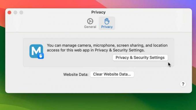 Impostazioni sulla privacy dell'app web sonoma